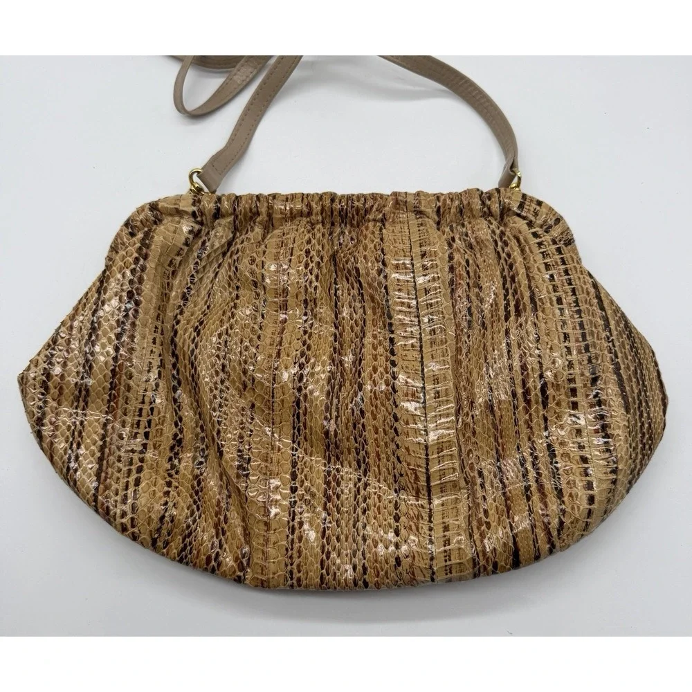 Vintage J Renee Snake Print Shoulder Bag Brown Tan Faux Snakeskin Purse